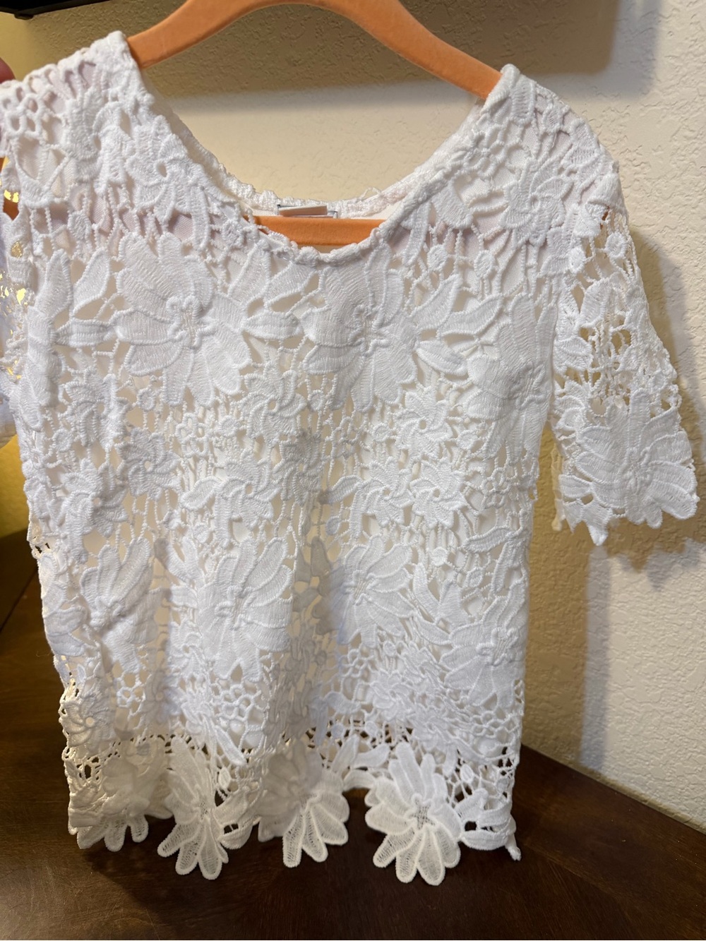 Girls White Floral Crochet Lace Top - Breathable Short Sleeve
